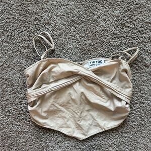 Tic Toc Beige Faux Leather Crop Top